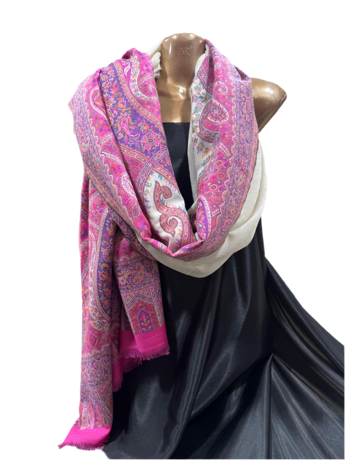 Luxury 100% Wool Jacquard Shawl – Pink & Ivory Paisley