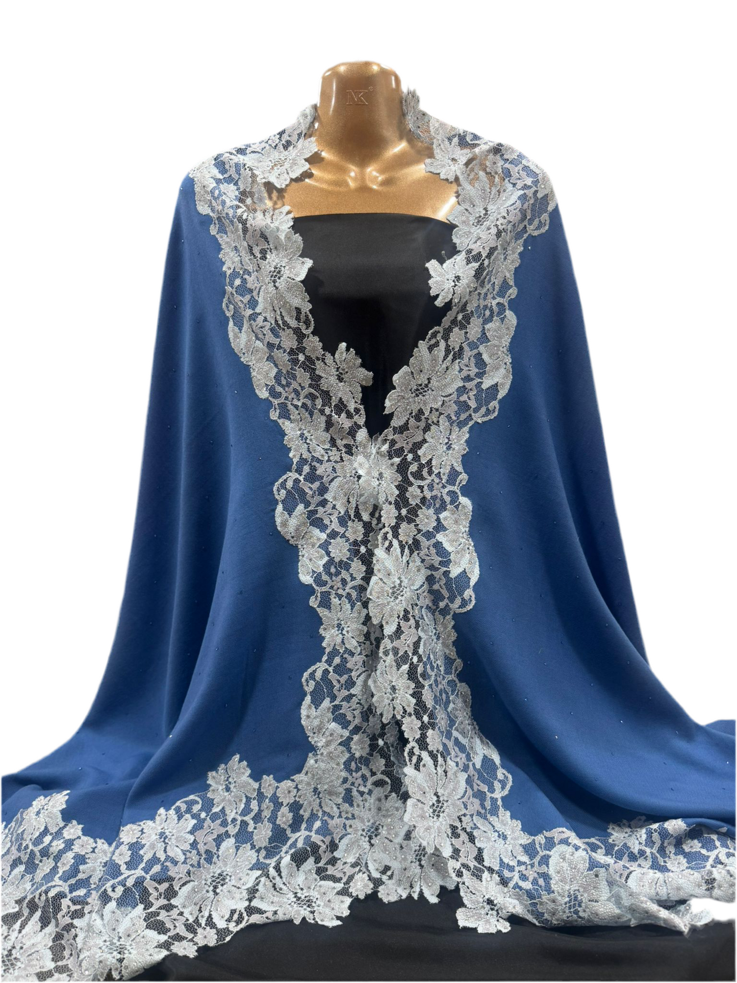 Luxury Wool & Silk Lace Shawl – Denim Blue