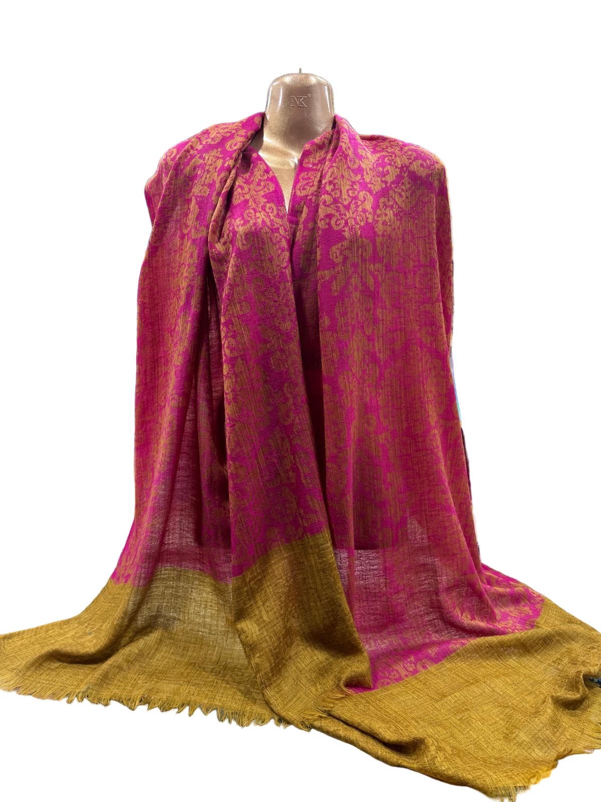 Luxury Wool Shawl – Magenta & Mustard Gold Reversible Weave (100% Wool, Online Exclusive)
