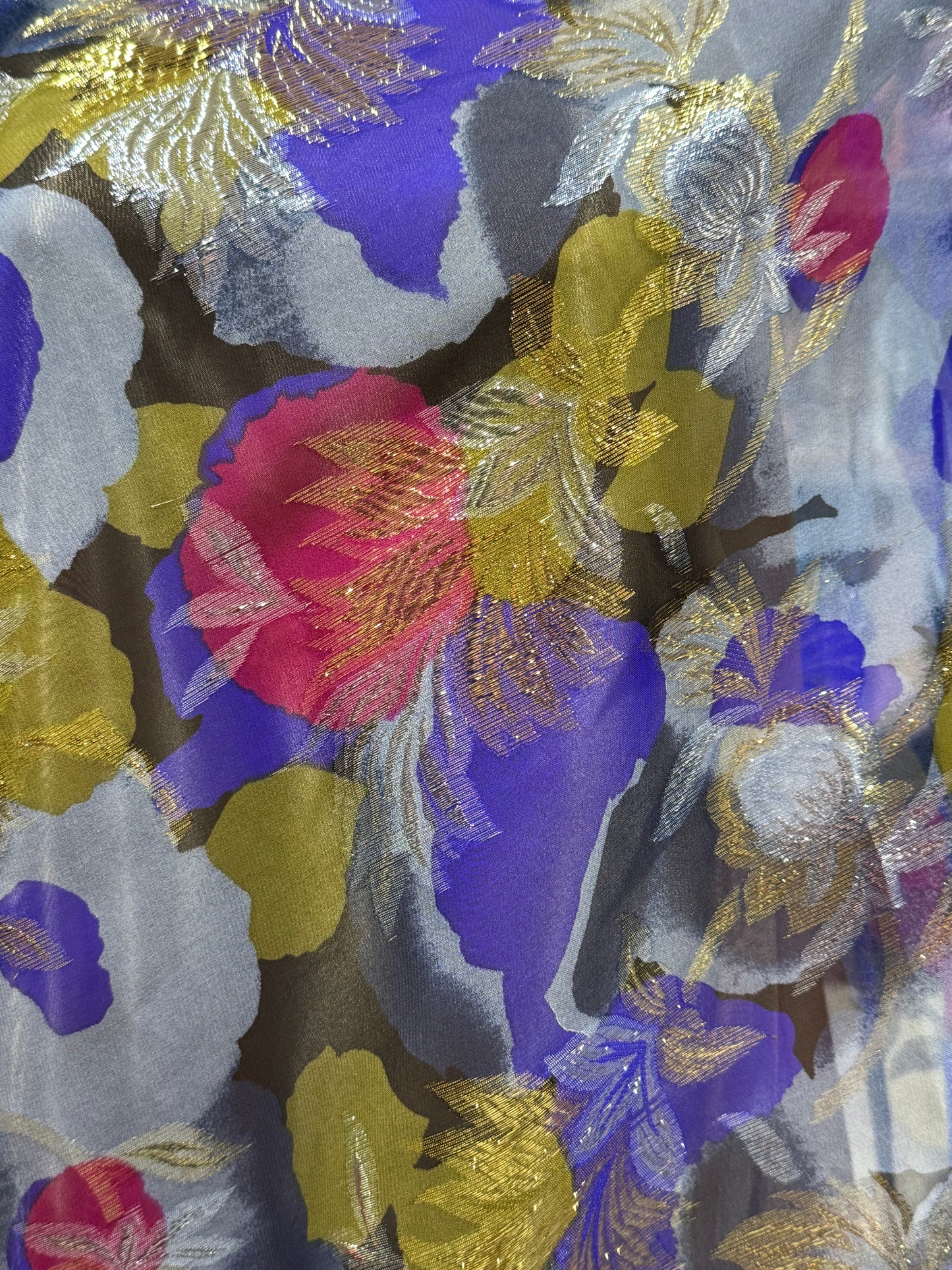 Printed Silk Chiffon with Gold & Silver Lurex – 2 Metre Length (Korean Origin)