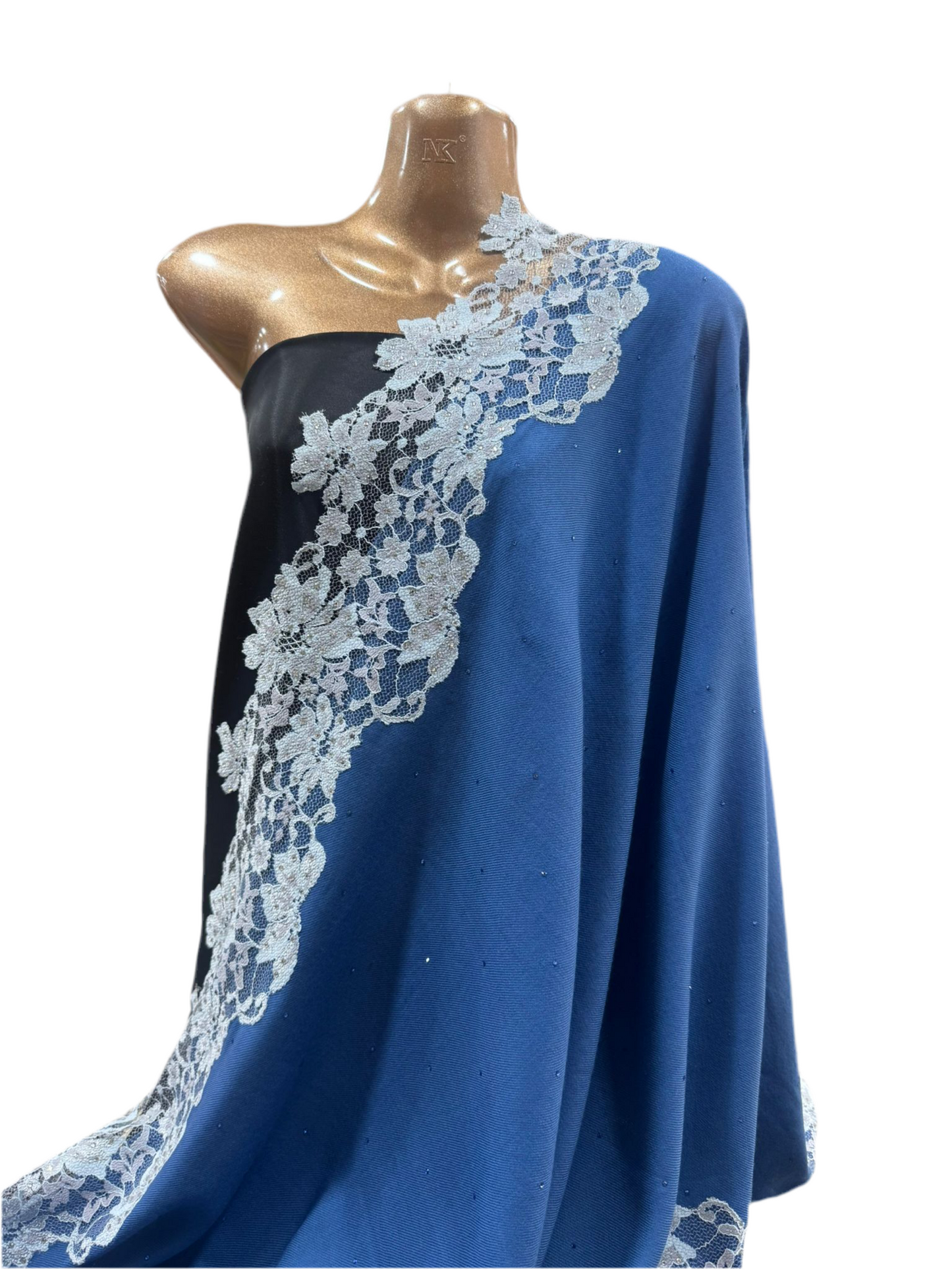 Luxury Wool & Silk Lace Shawl – Denim Blue