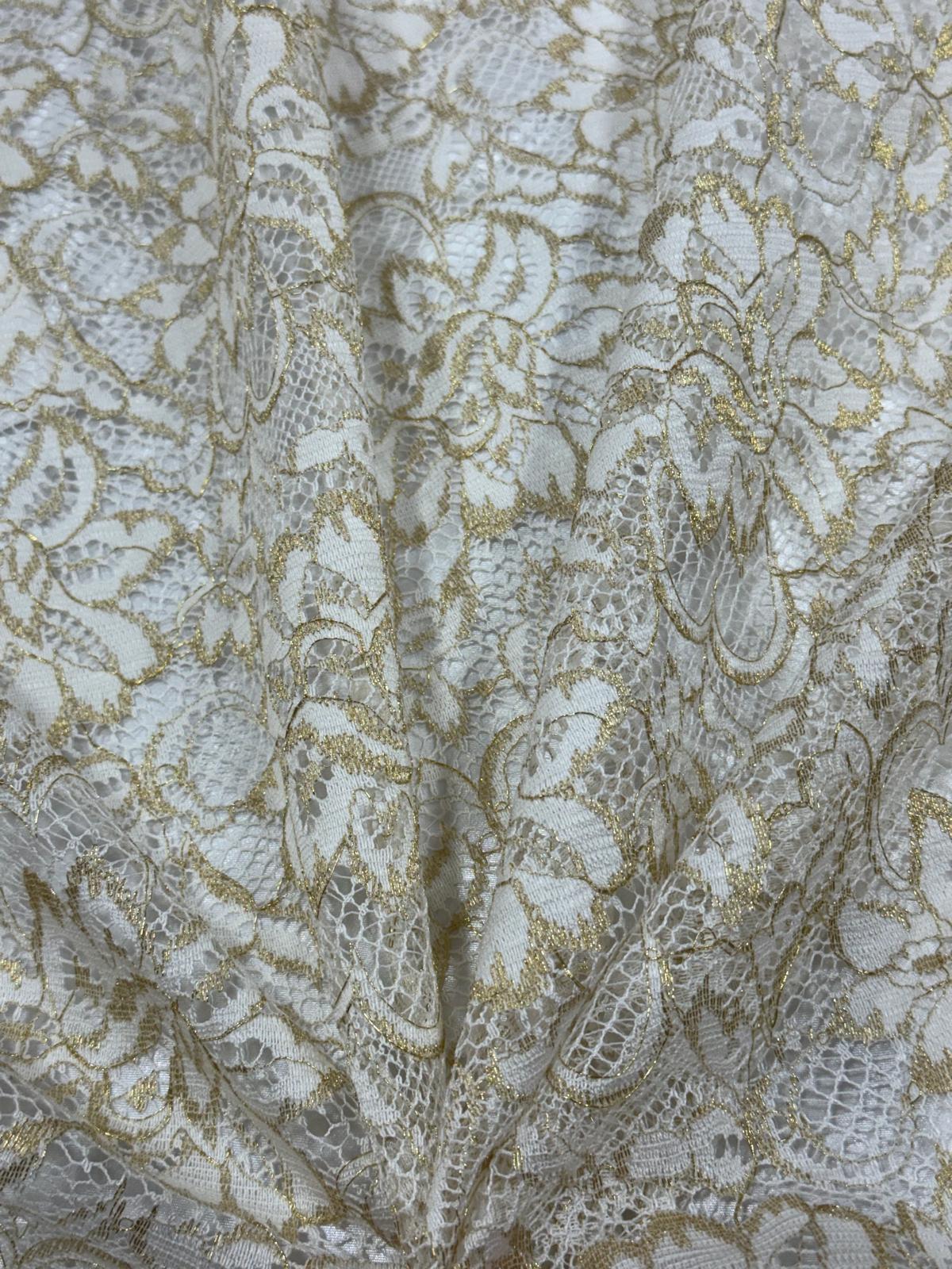 Elegant Ivory Washable Lace with Gold Detailing – Per Metre (115cm Width)