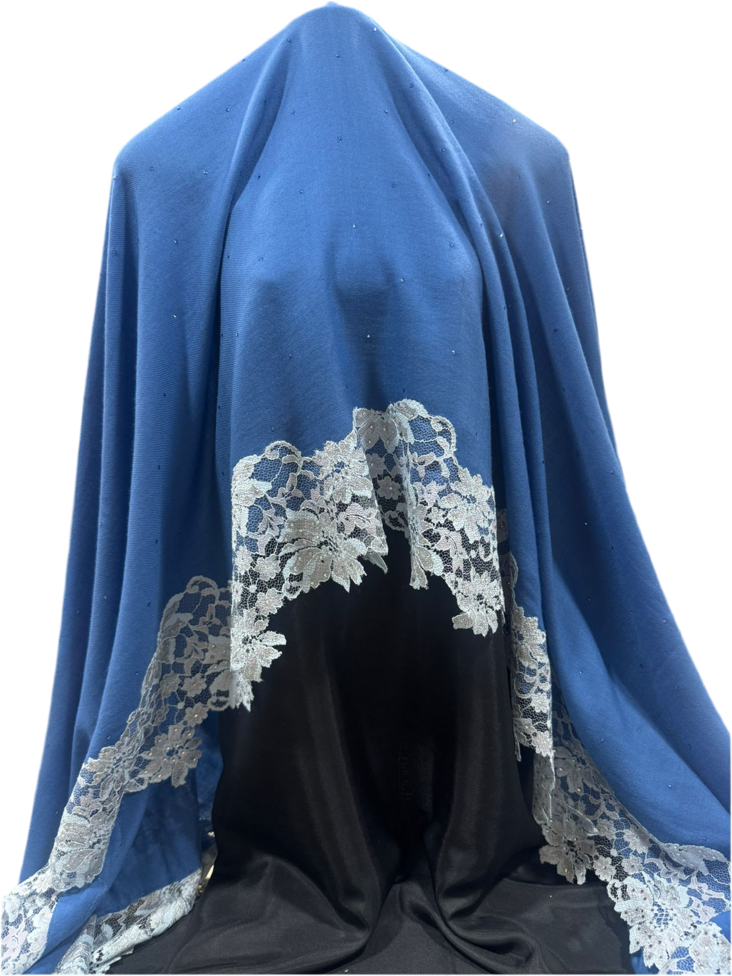 Luxury Wool & Silk Lace Shawl – Denim Blue