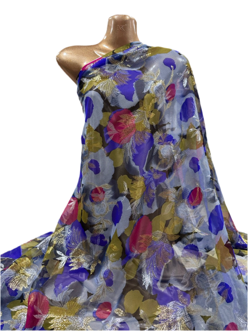 Printed Silk Chiffon with Gold & Silver Lurex – 2 Metre Length (Korean Origin)