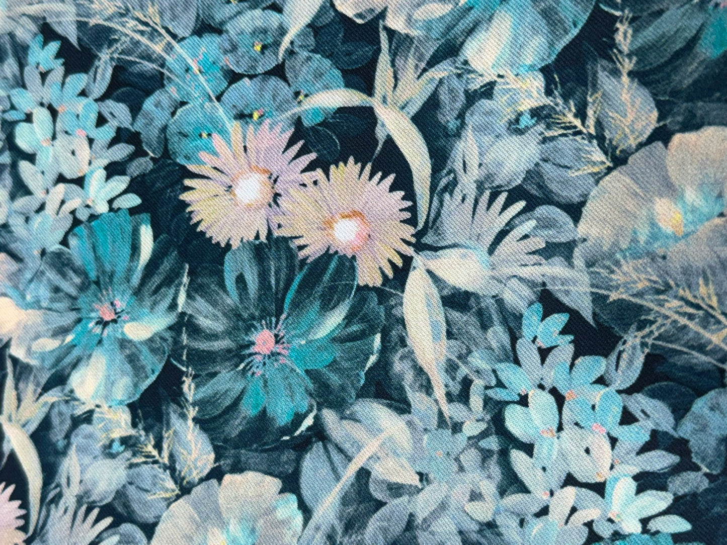 Teal Floral Viscose Blend Fabric – 112cm Wide (Sale)