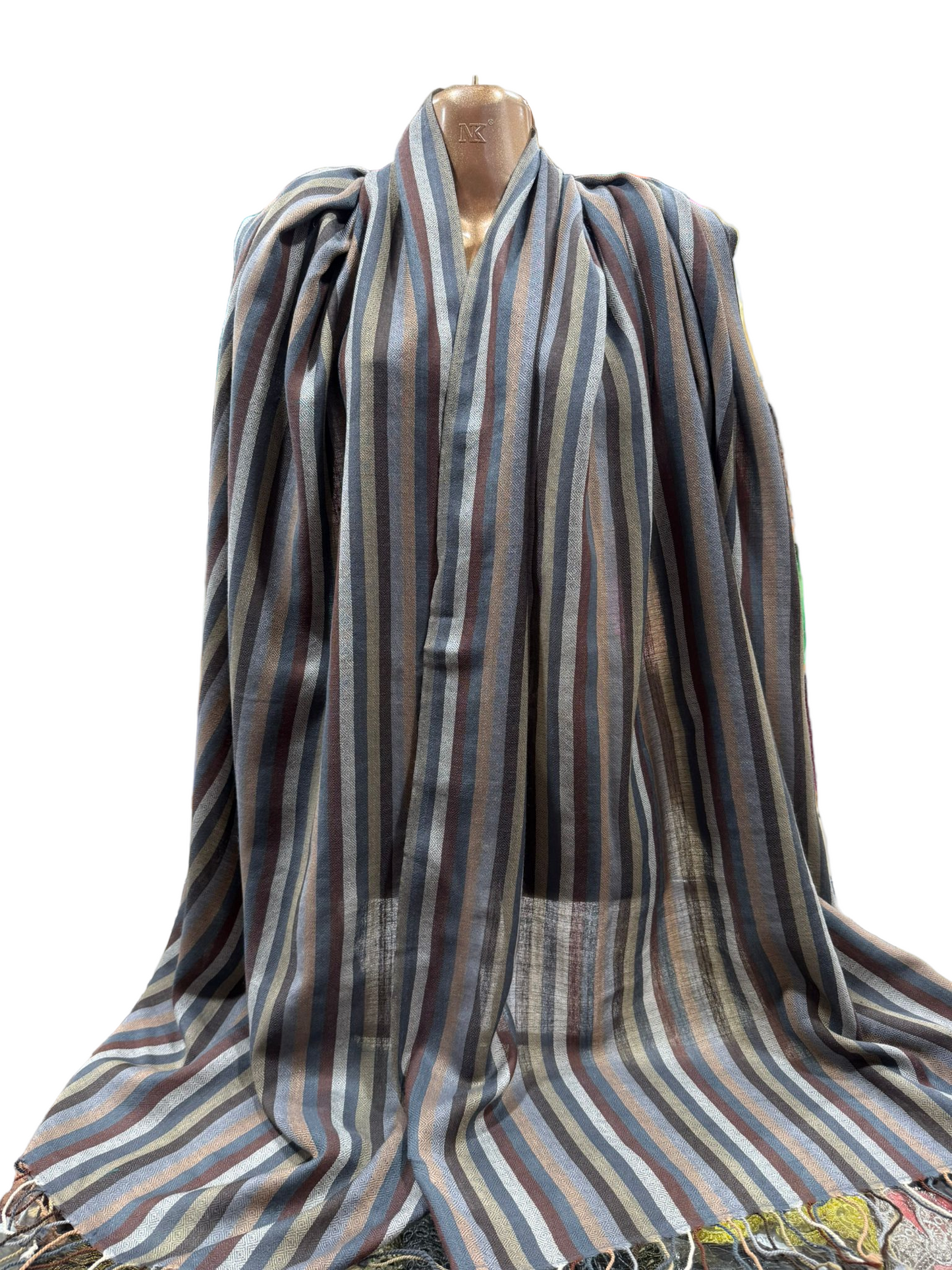 Striped Wool-Blend Shawl in Earth & Steel Tones