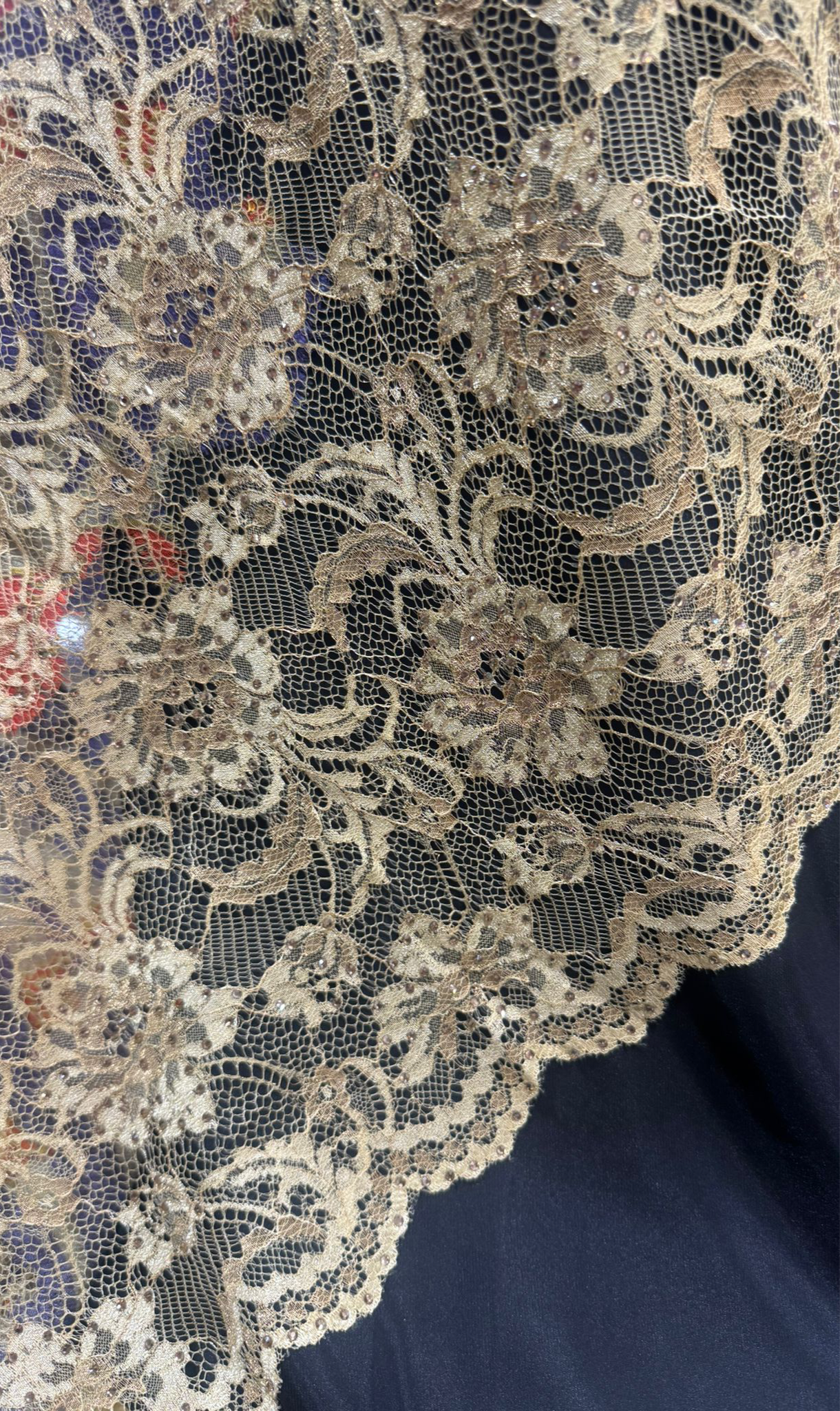 Luxury Wool & Lace Shawl with Skull Motif – Purple & Gold Edition