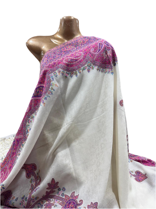 Luxury 100% Wool Jacquard Shawl – Pink & Ivory Paisley