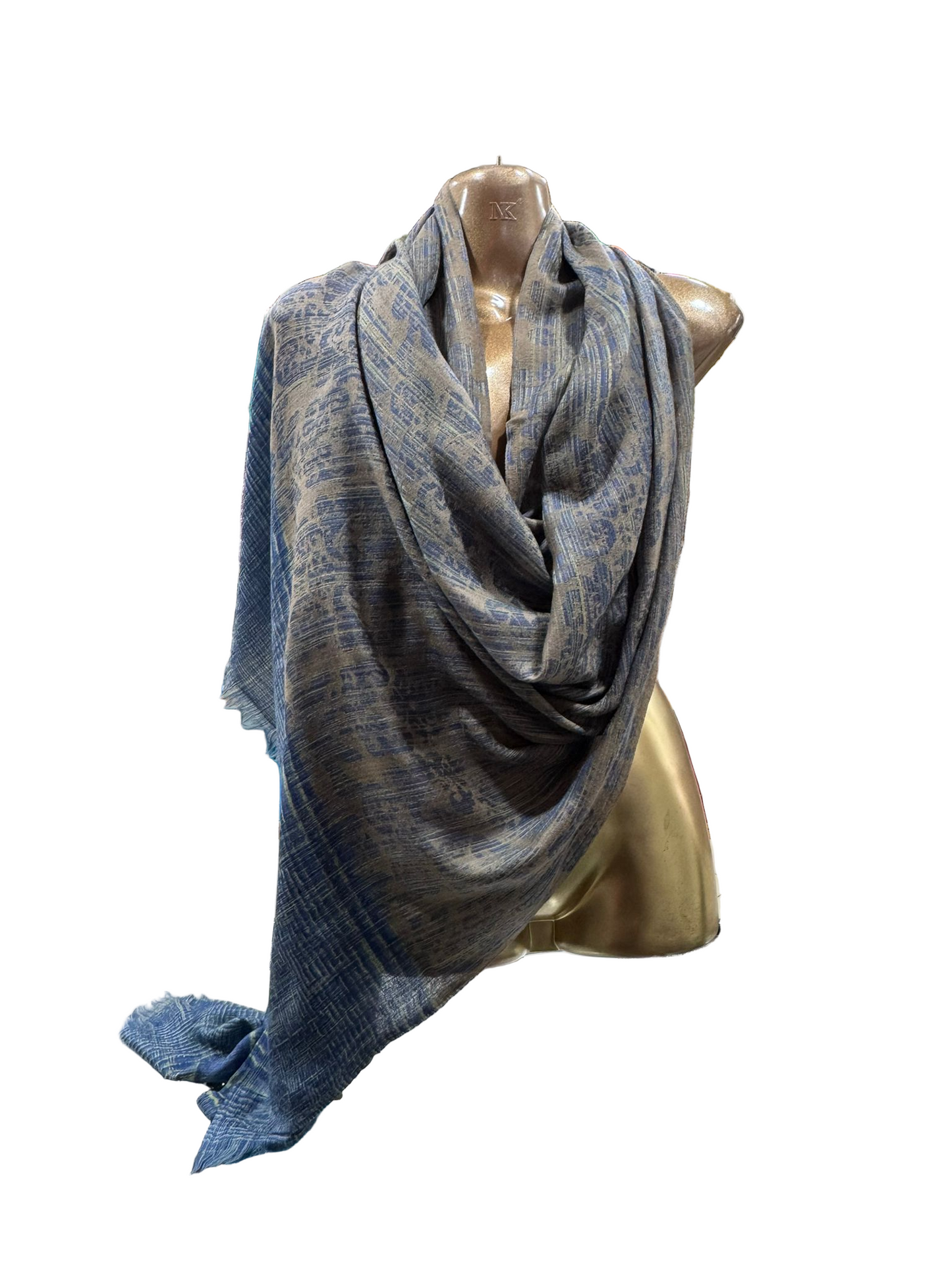 Luxury Wool Shawl – Taupe & Blue Reversible Weave (100% Wool, Online Exclusive)