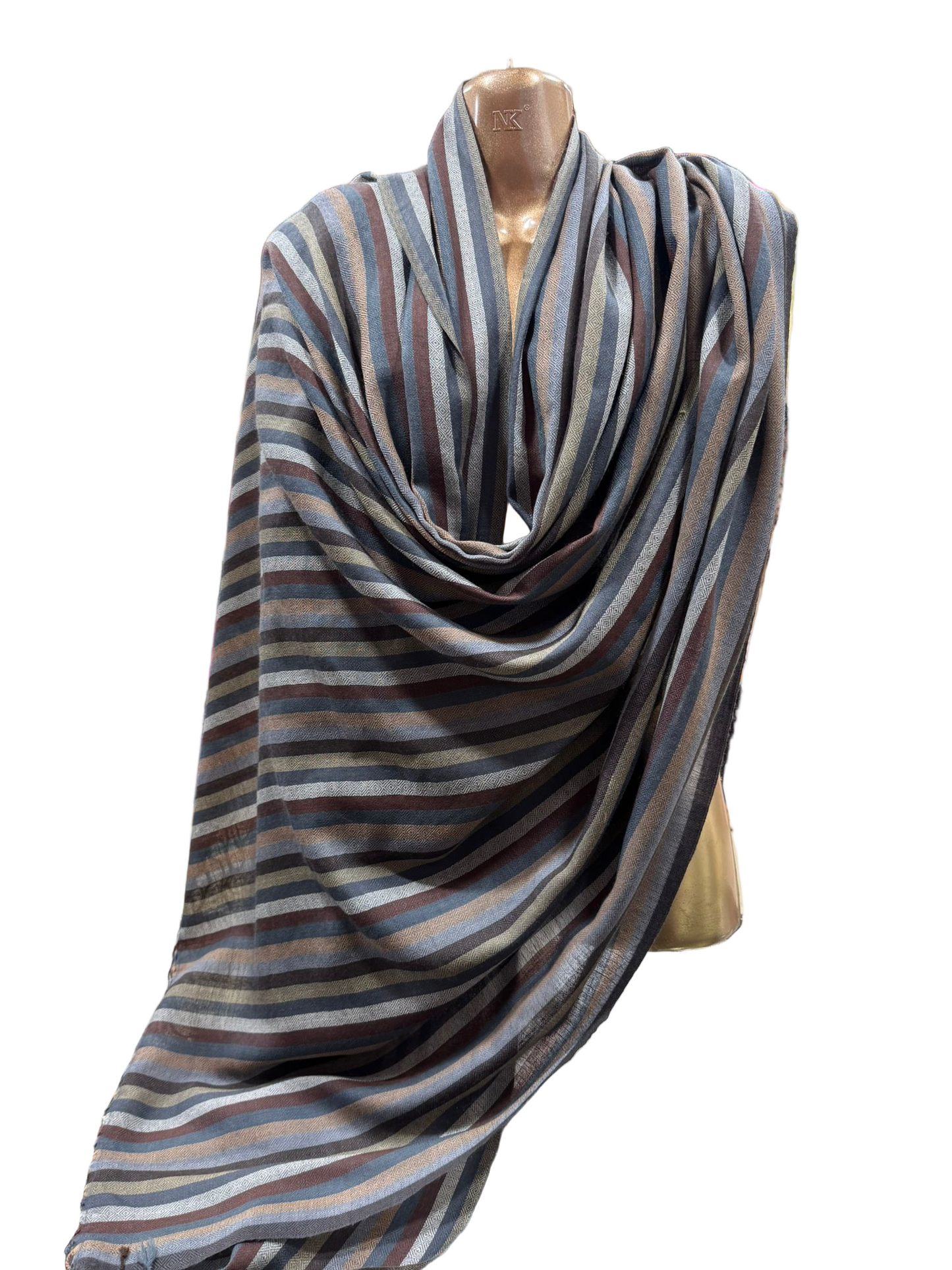 Striped Wool-Blend Shawl in Earth & Steel Tones