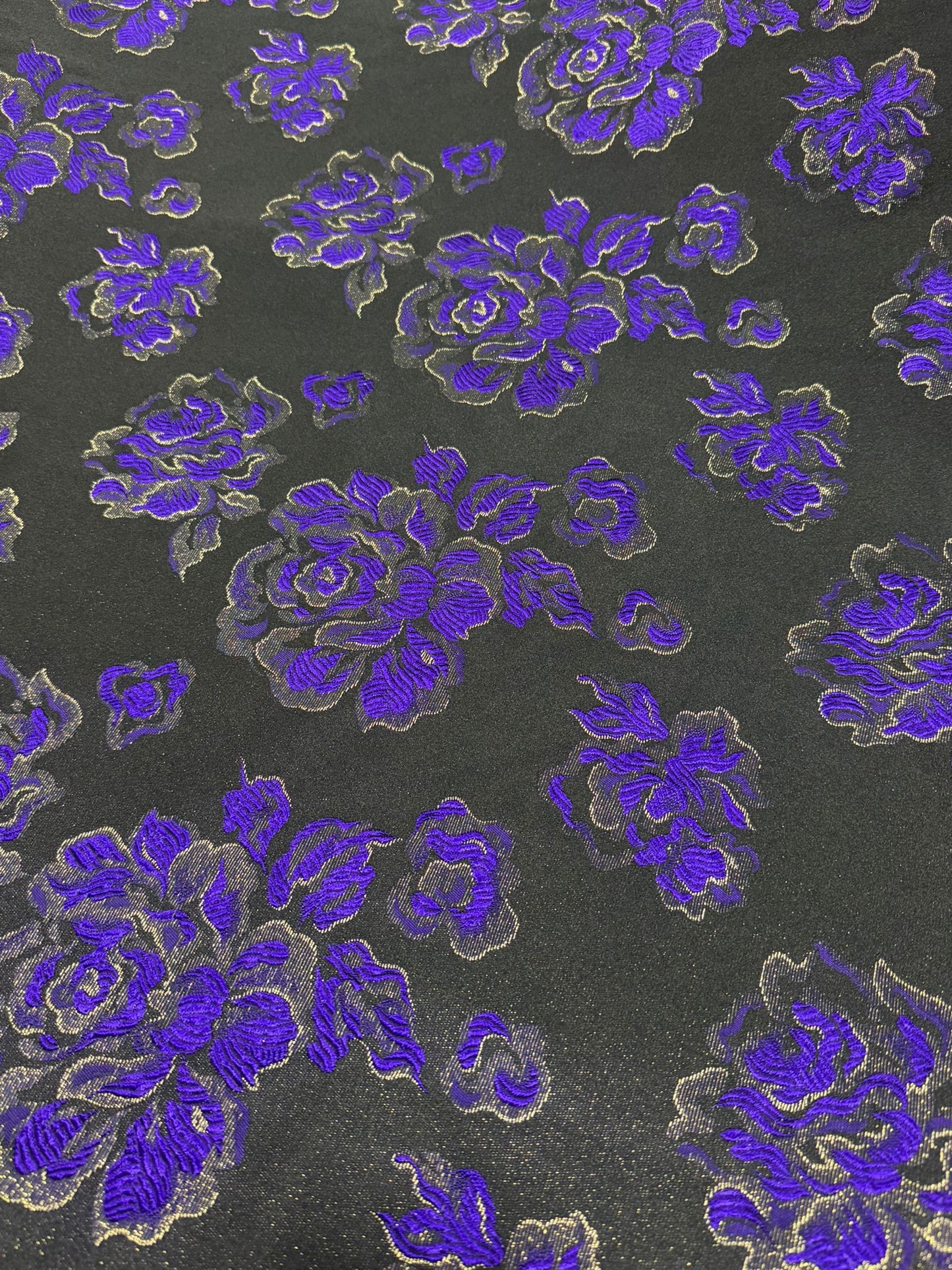 Black Brocade Fabric with Purple Roses (112cm Wide)