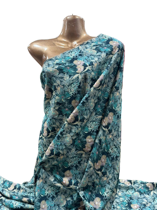 Teal Floral Viscose Blend Fabric – 112cm Wide (Sale)