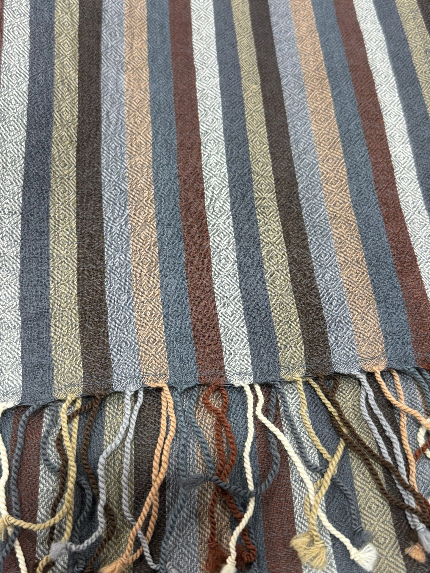 Striped Wool-Blend Shawl in Earth & Steel Tones