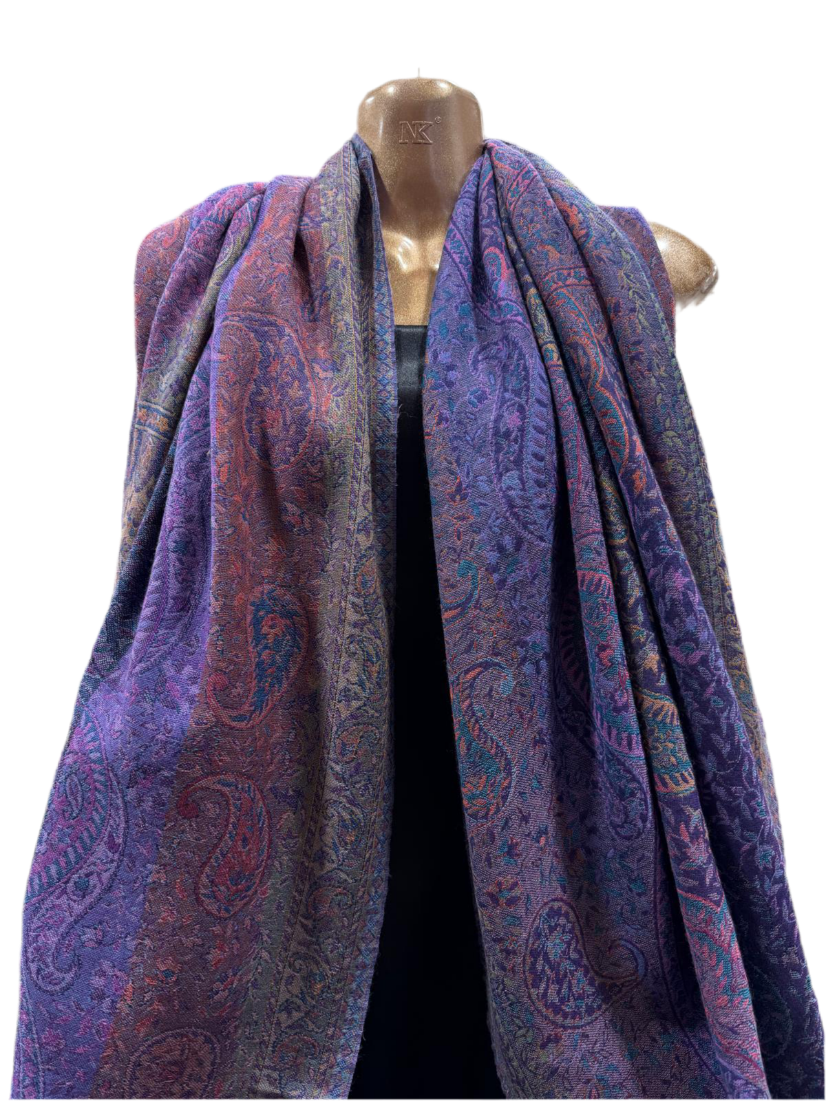 Wool Jacquard Shawl in Deep Plum and Indigo Tones with Intricate Paisley Weave – 100cm x 210cm