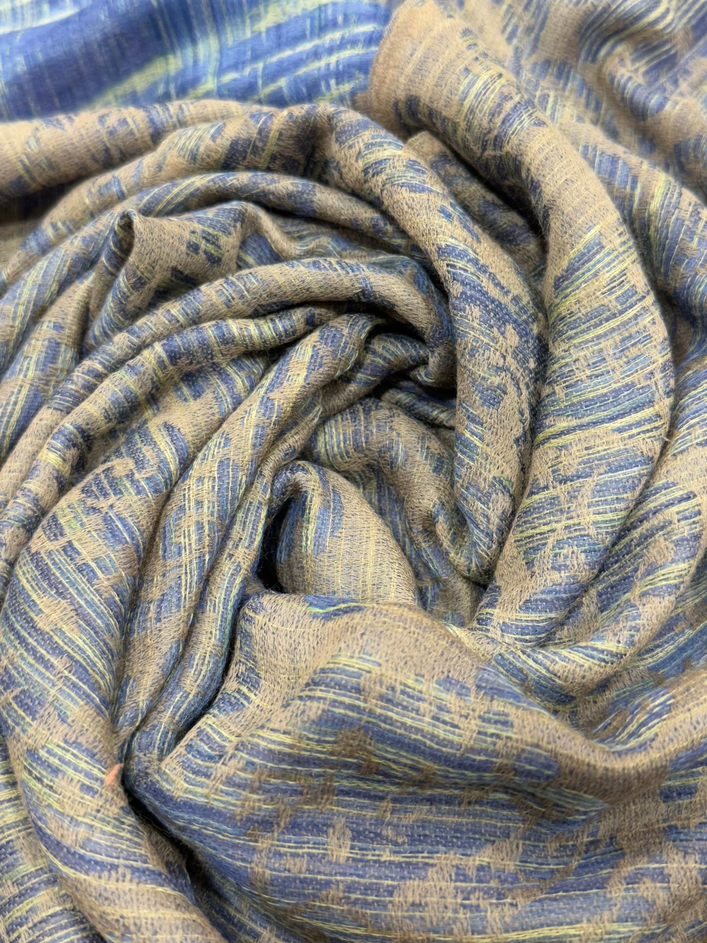 Luxury Wool Shawl – Taupe & Blue Reversible Weave (100% Wool, Online Exclusive)