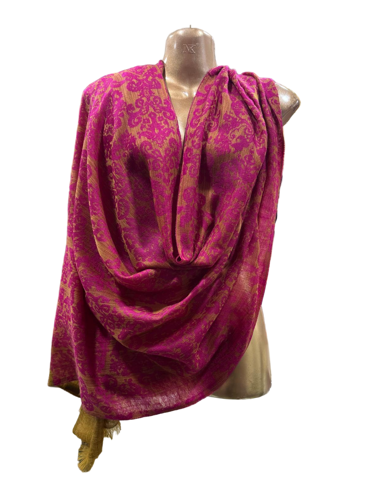 Luxury Wool Shawl – Magenta & Mustard Gold Reversible Weave (100% Wool, Online Exclusive)