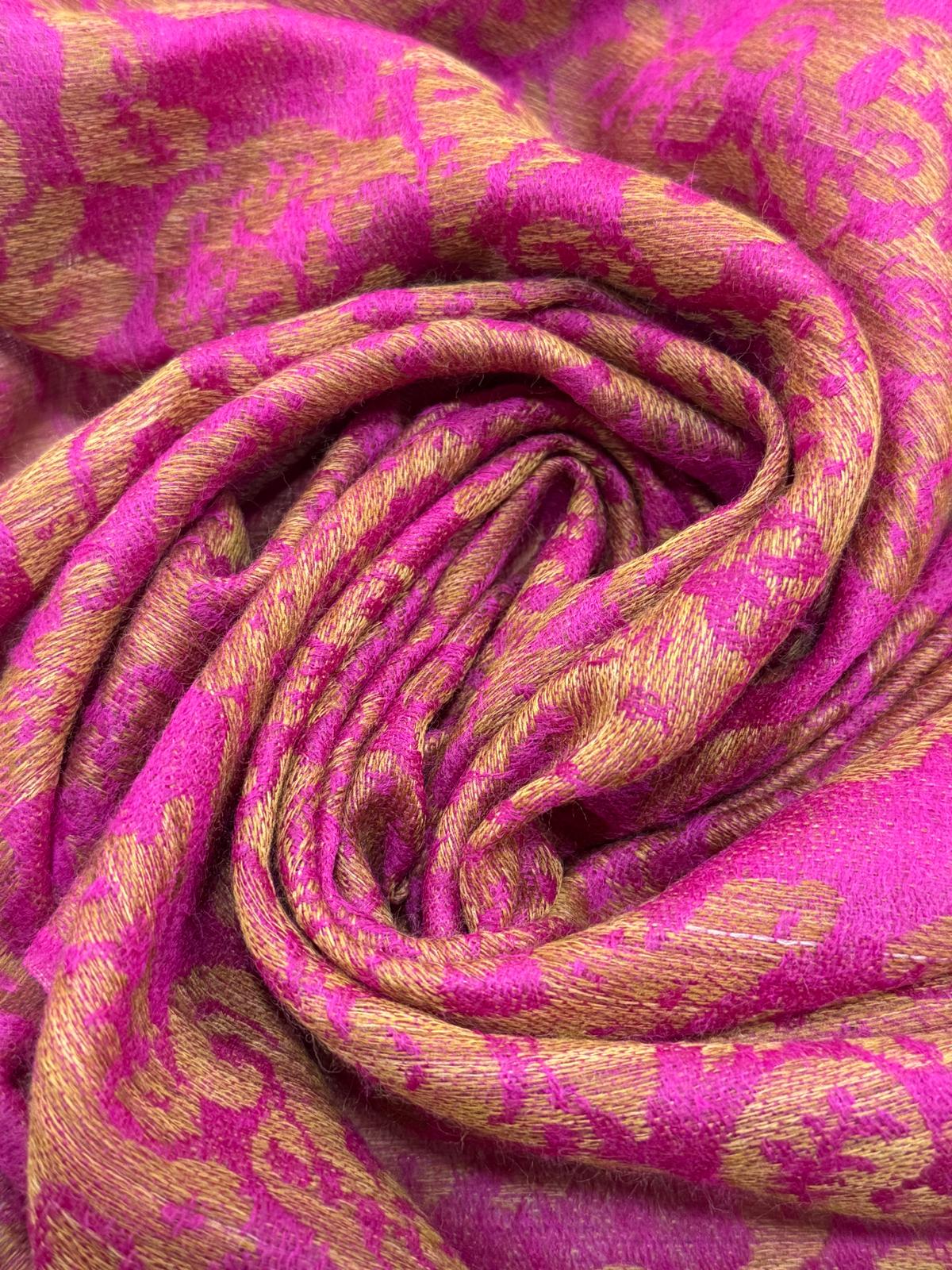 Luxury Wool Shawl – Magenta & Mustard Gold Reversible Weave (100% Wool, Online Exclusive)