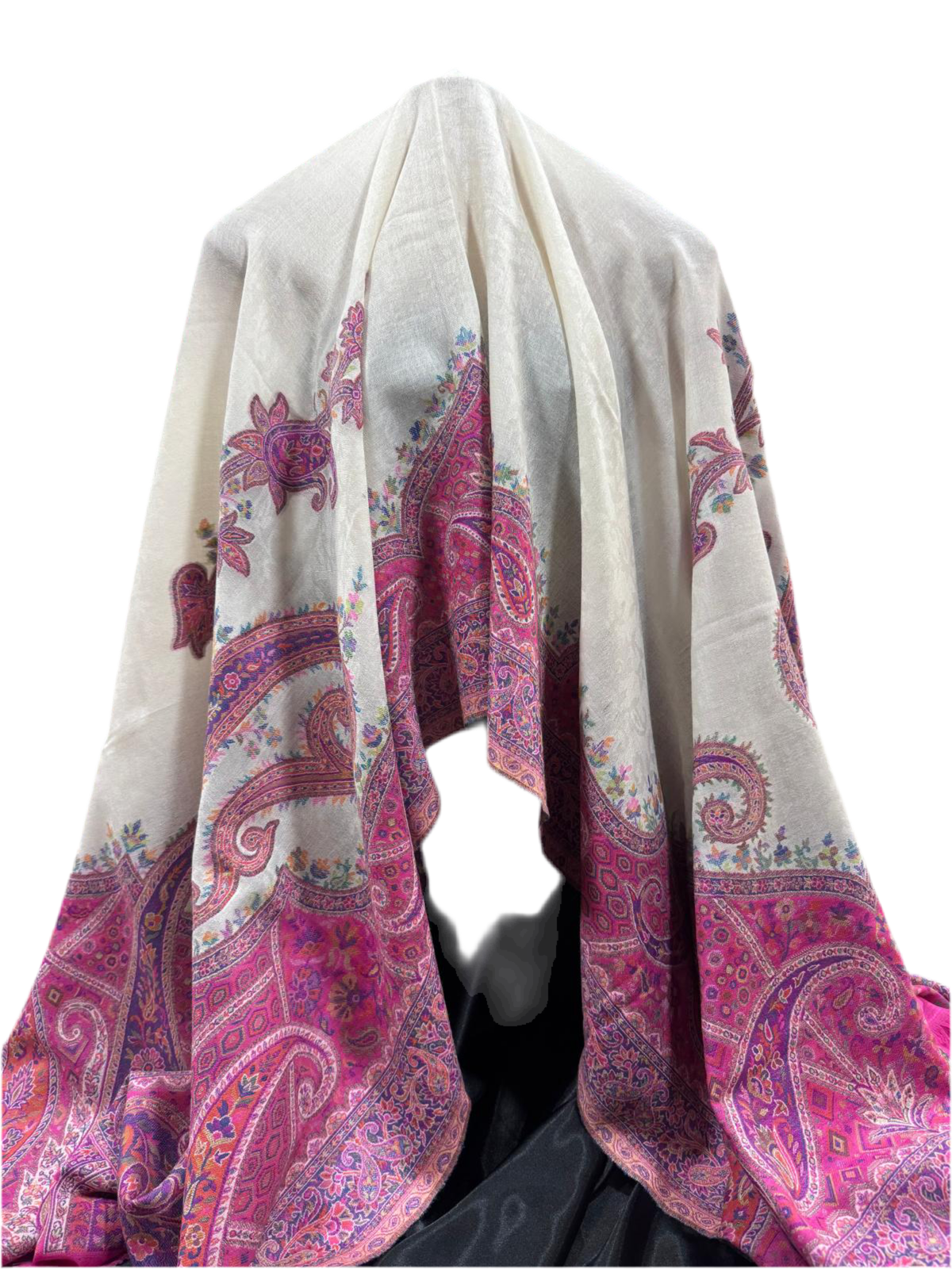Luxury 100% Wool Jacquard Shawl – Pink & Ivory Paisley