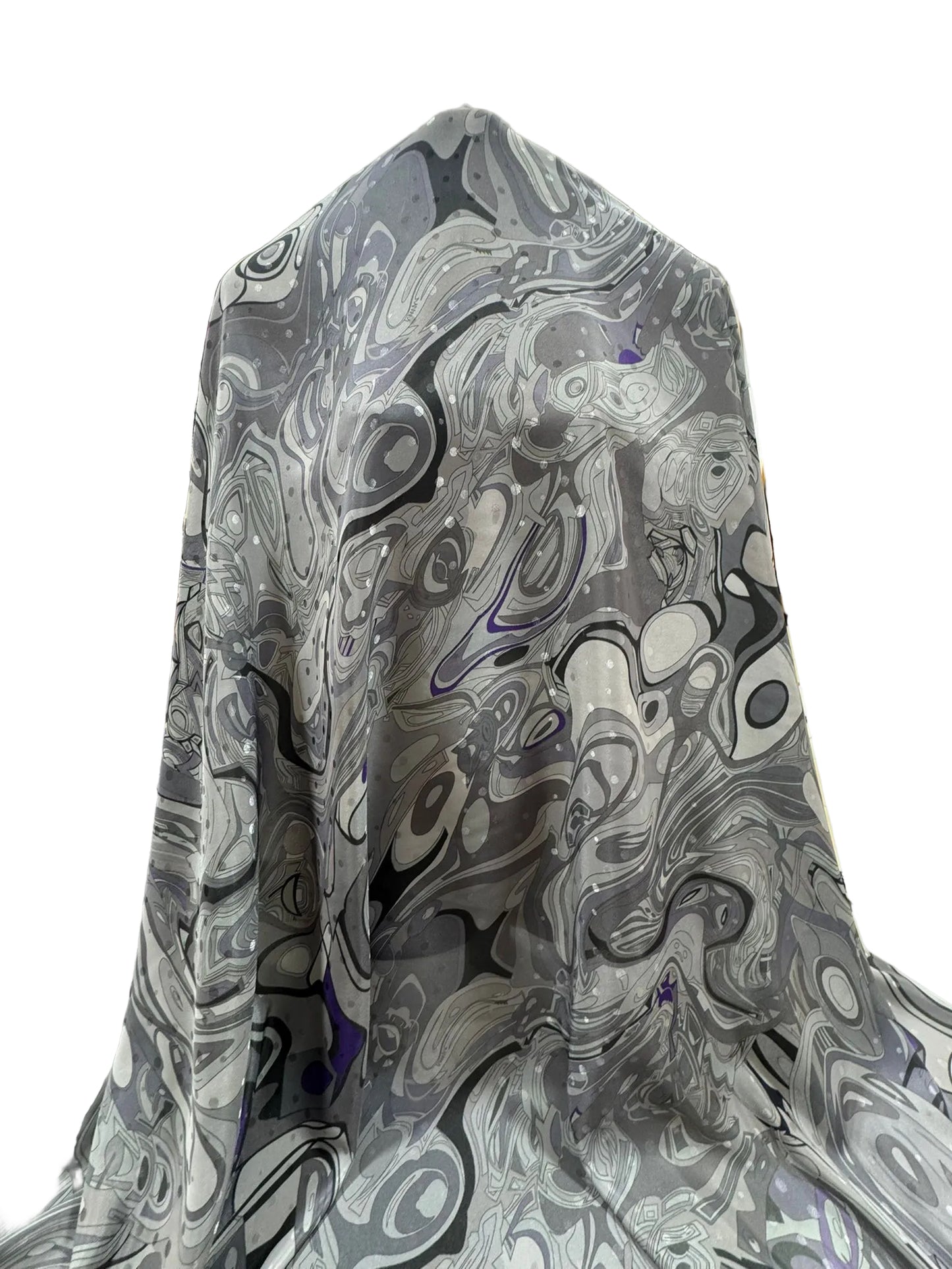 Grey Abstract Swirl Print Fabric (140cm Wide) | 100% Polyester