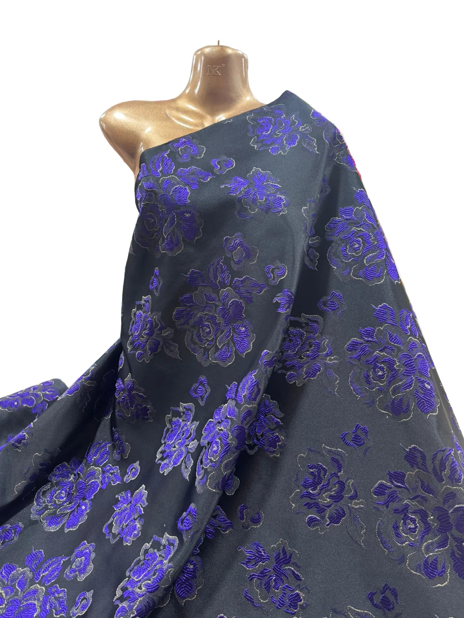 Black Brocade Fabric with Purple Roses (112cm Wide) – New Rainbow