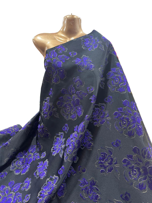 Black Brocade Fabric with Purple Roses (112cm Wide)