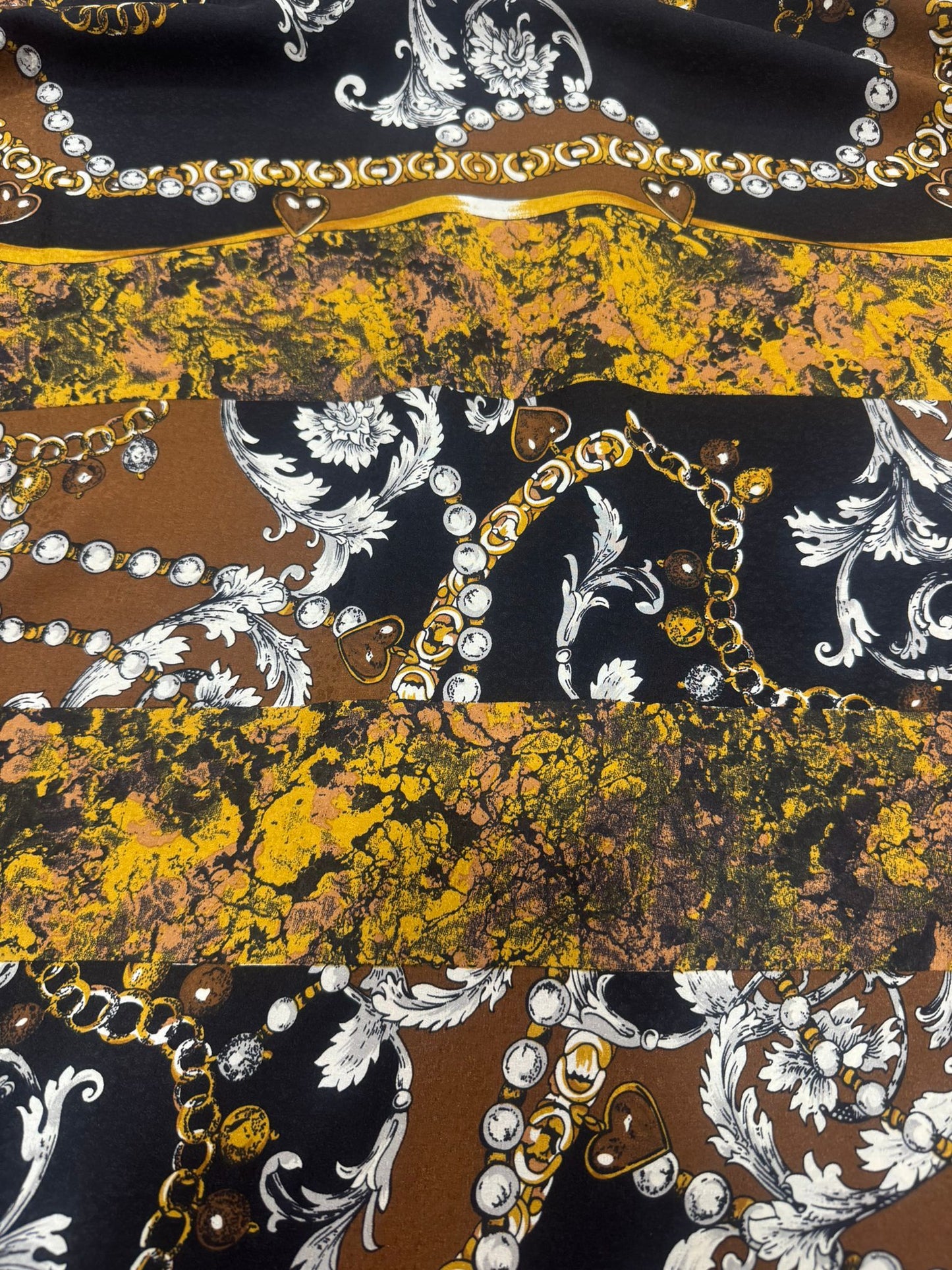 Luxury Silk Square Scarf – Black, Gold & Bronze Regal Baroque Design (100% Silk)