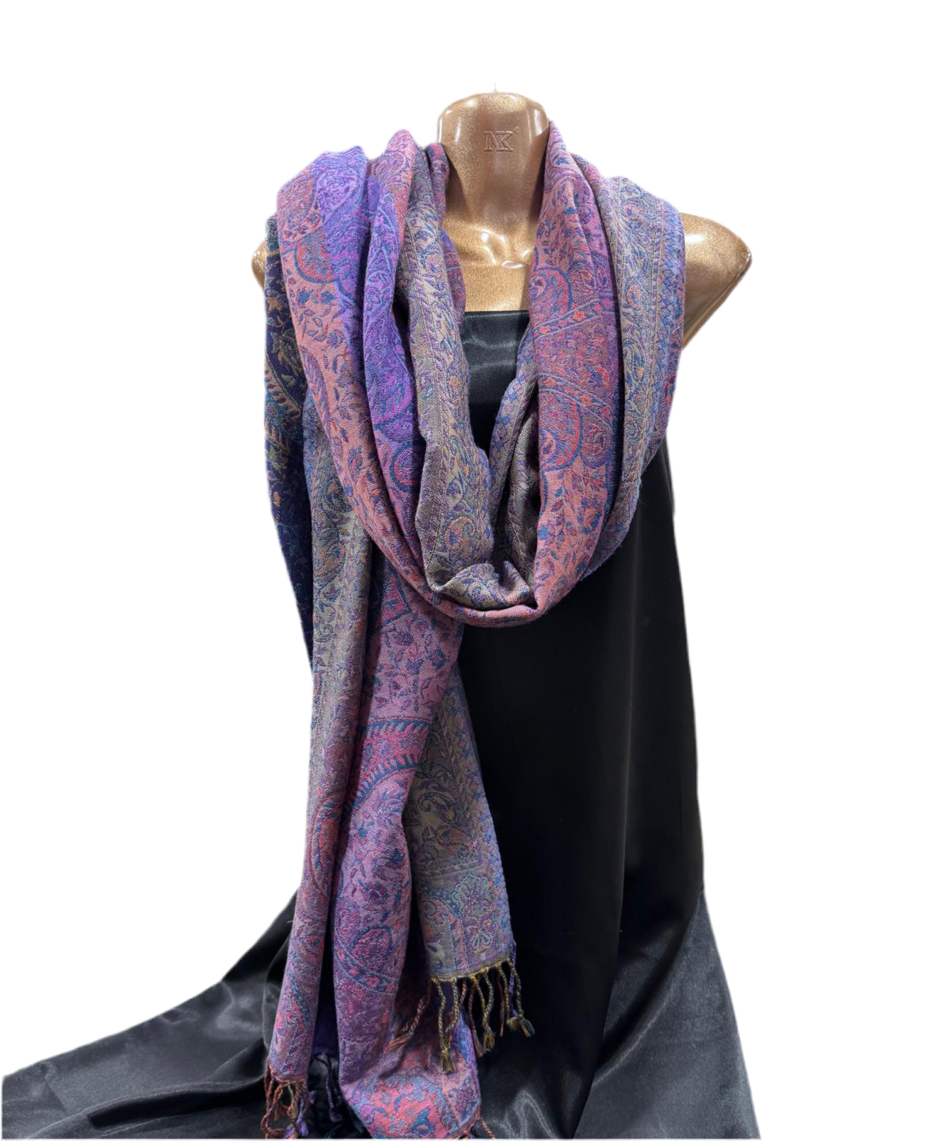 Wool Jacquard Shawl in Deep Plum and Indigo Tones with Intricate Paisley Weave – 100cm x 210cm