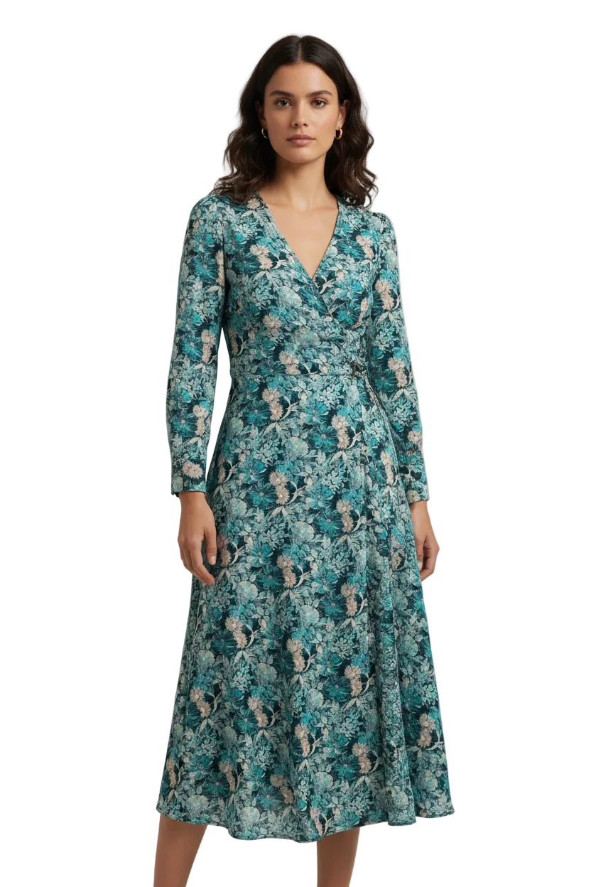 Teal Floral Viscose Blend Fabric – 112cm Wide (Sale)