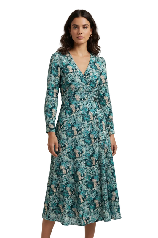 Teal Floral Viscose Blend Fabric – 112cm Wide (Sale)