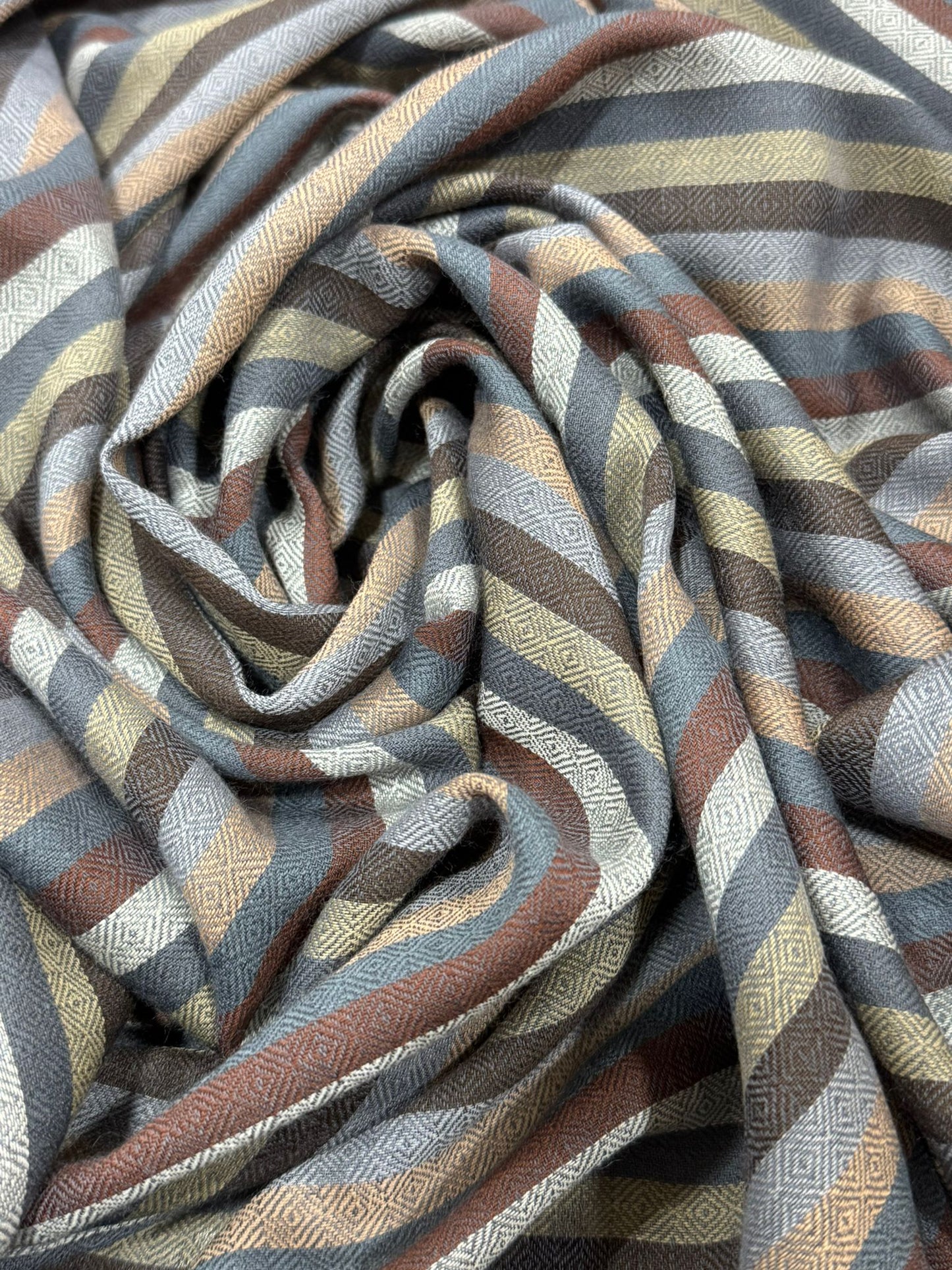 Striped Wool-Blend Shawl in Earth & Steel Tones