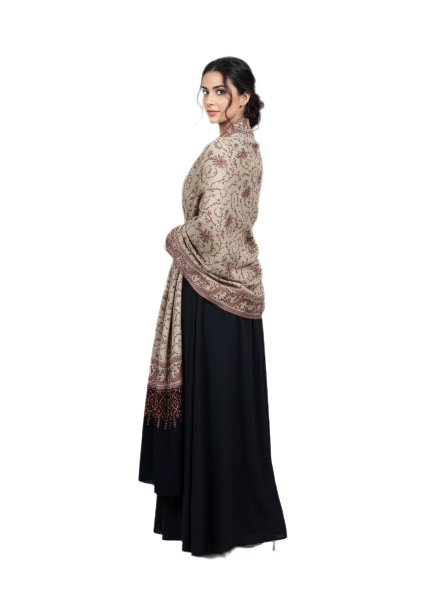 Handcrafted Wool Shawl with Thread Embroidery – Made in India