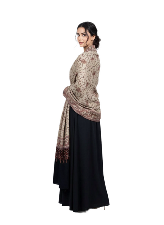 Handcrafted Wool Shawl with Thread Embroidery – Made in India