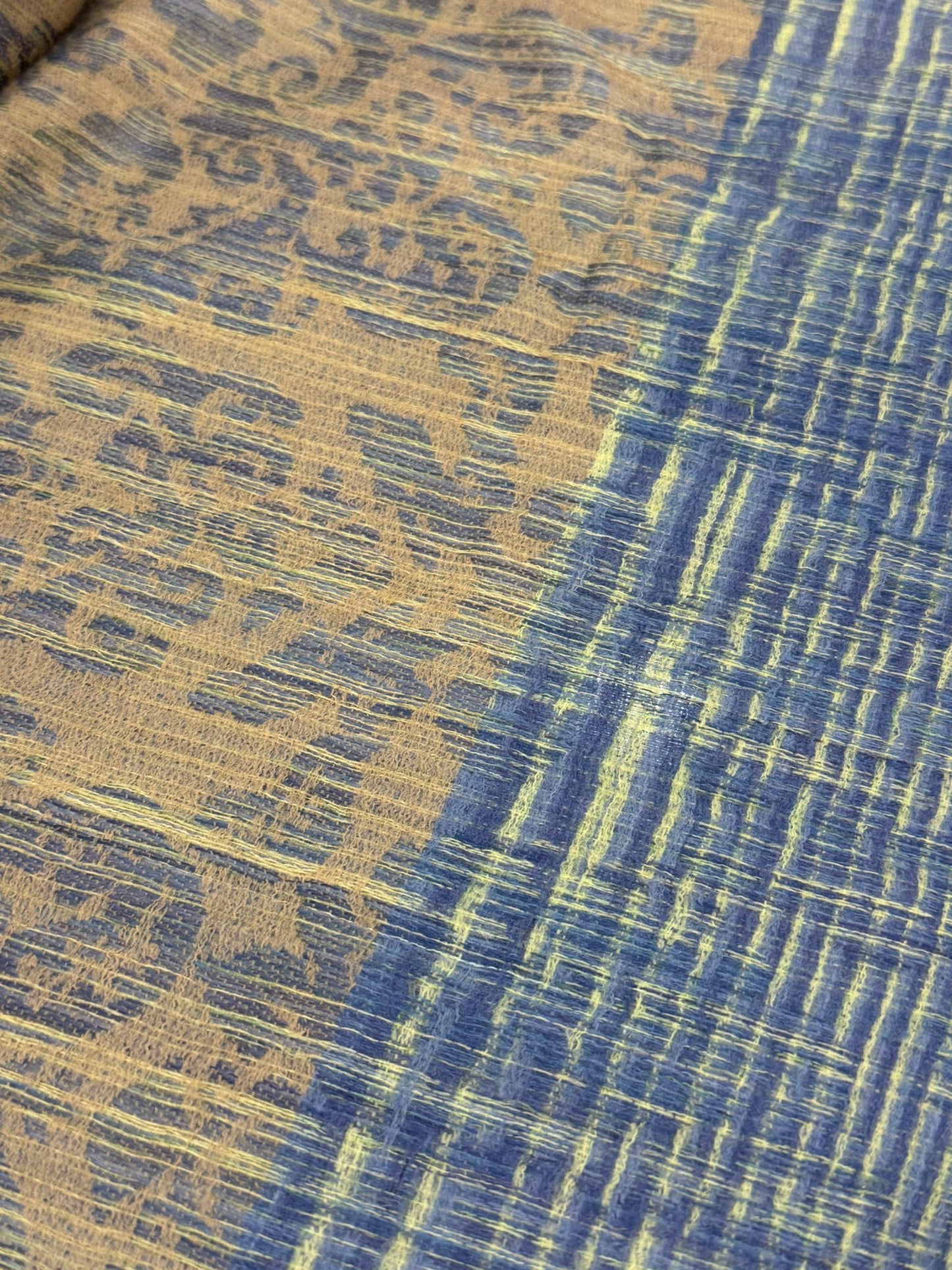 Luxury Wool Shawl – Taupe & Blue Reversible Weave (100% Wool, Online Exclusive)