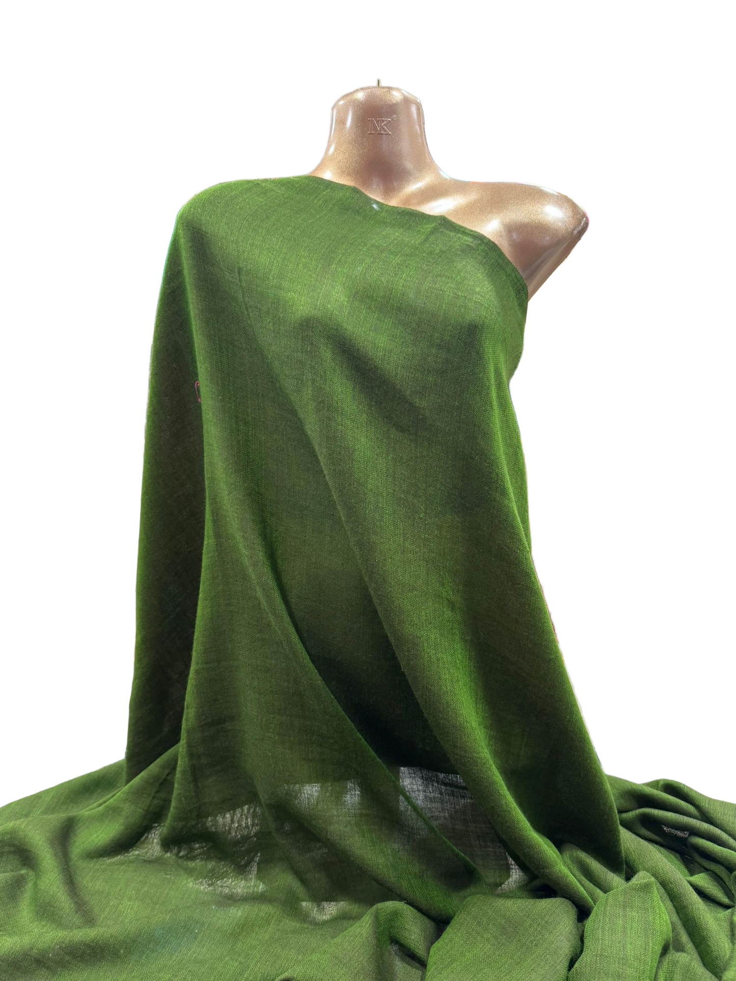 Classic Wool Shawl – Deep Olive Green with Fringed Edges (100% Wool, Made in India)