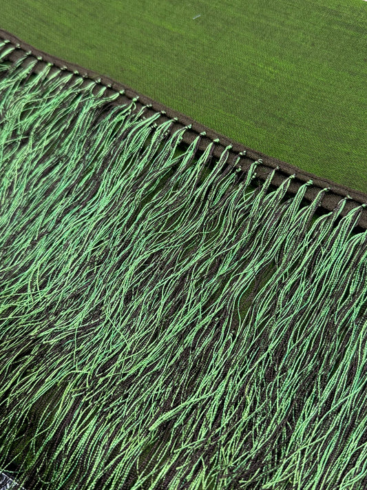 Classic Wool Shawl – Deep Olive Green with Fringed Edges (100% Wool, Made in India)