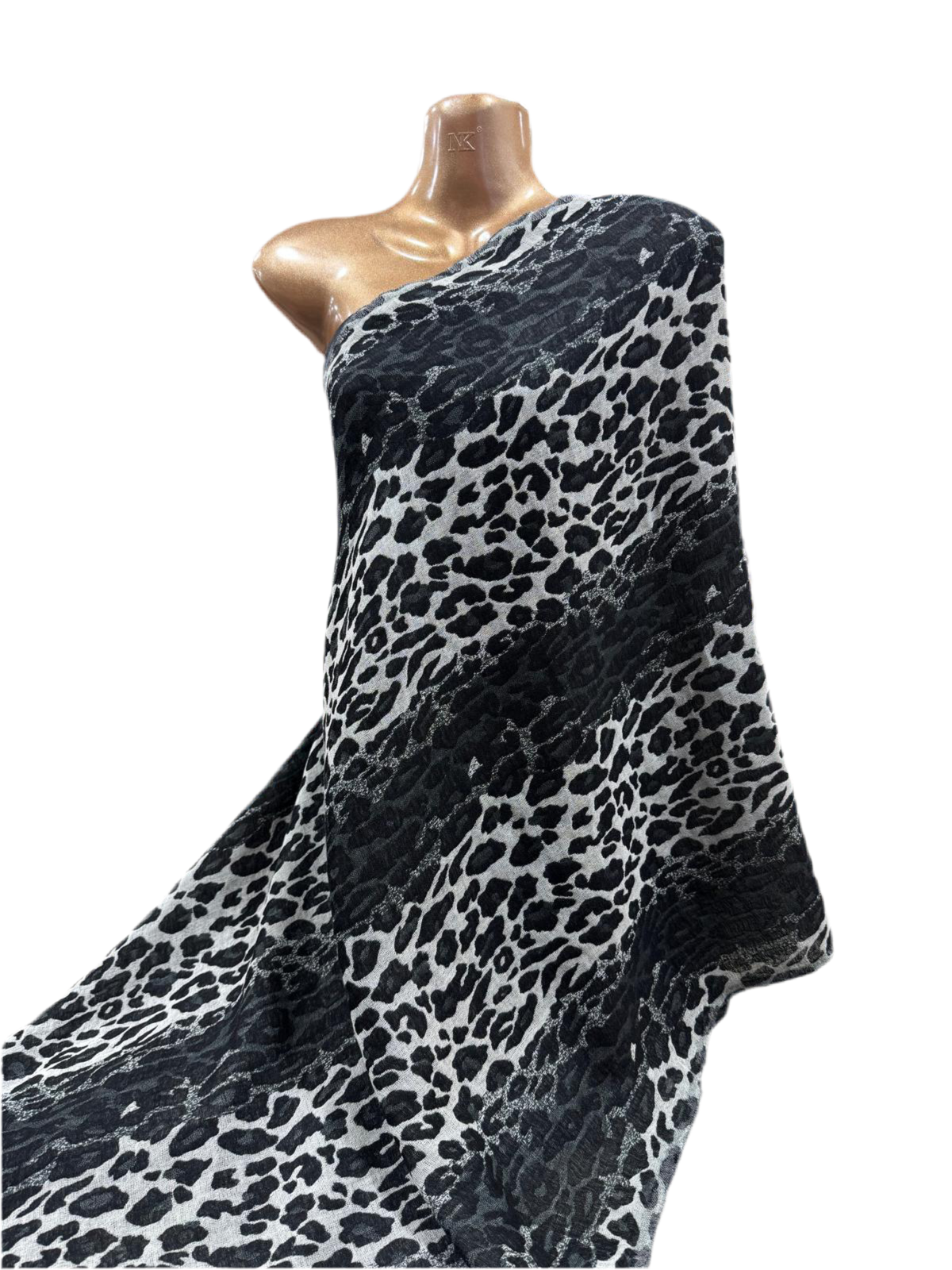 Wool Shawl in Charcoal and Grey Leopard Jacquard – 70cm x 190cm
