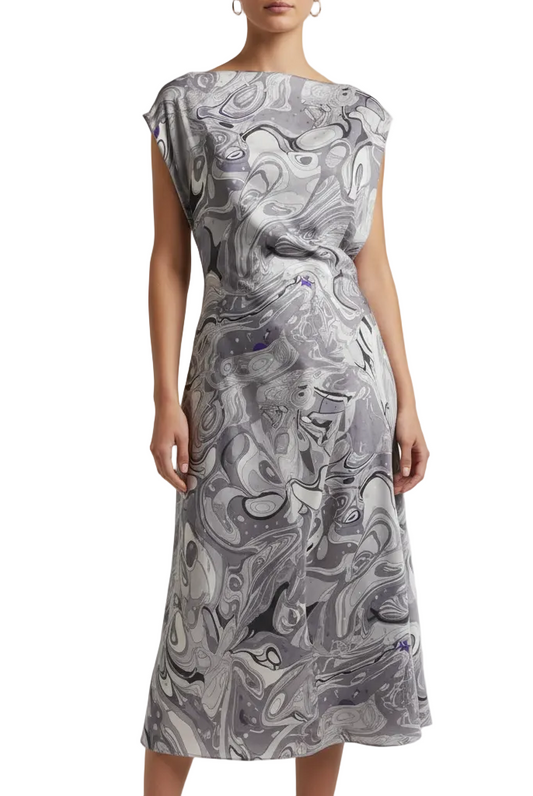 Grey Abstract Swirl Print Fabric (140cm Wide) | 100% Polyester