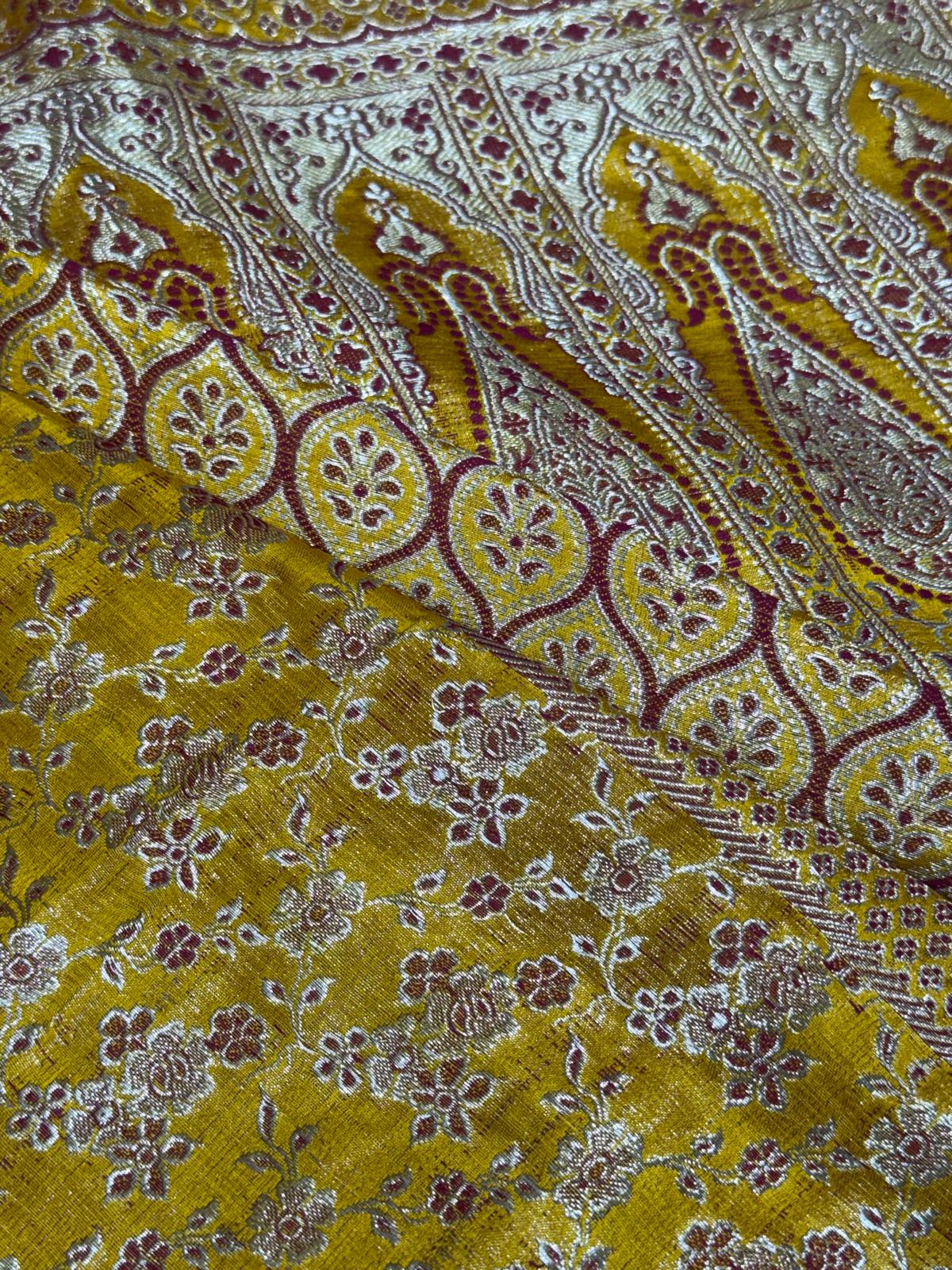 Banarasi Handwoven Silk Sari in Marigold Gold & Magenta – Crafted in Varanasi